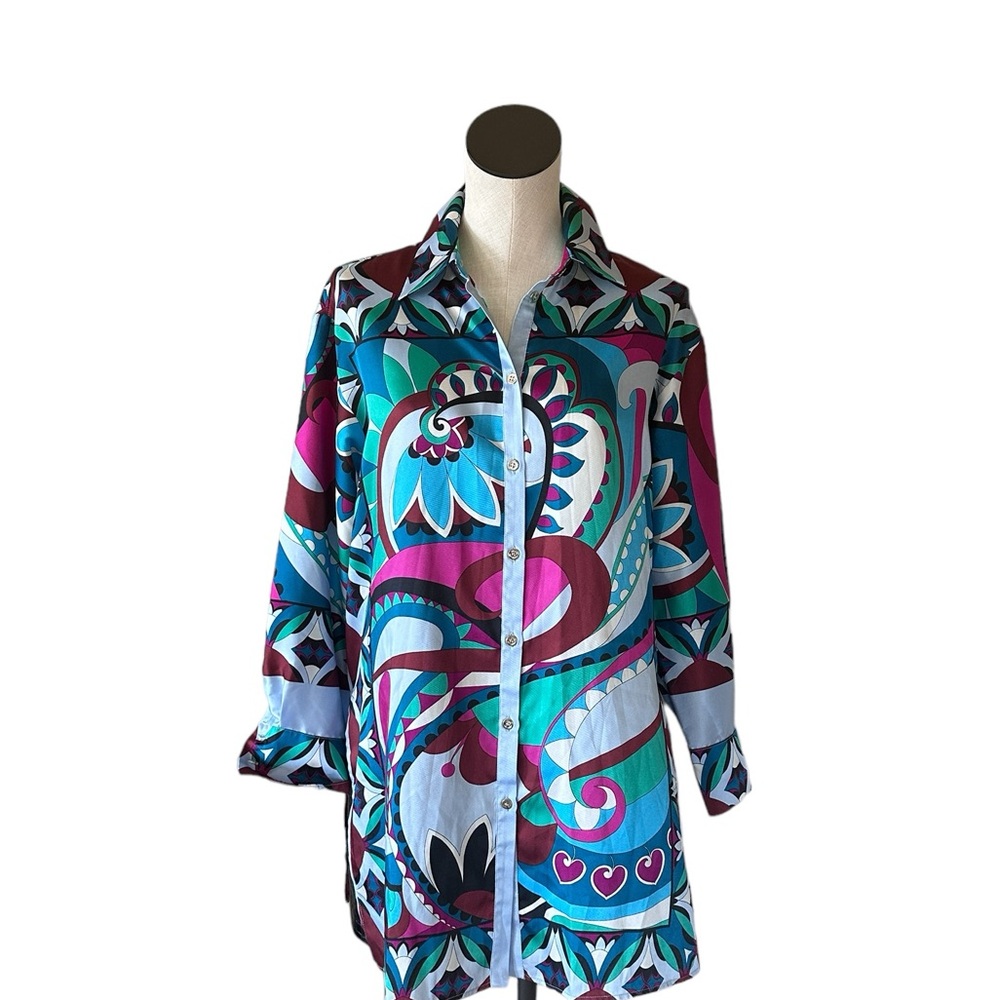 NWOT ZARA MULTICOLOR GEOMETRIC PRINT SILKY TUNIC TOP BLOGGERS FAV - Picture 7 of 8